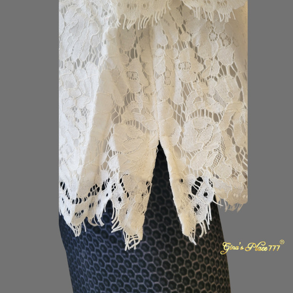 Isaac Mizrahi Live! 3/4Bell Sleeve Scalloped Trim Layered Lace Tunic Top Ivory M - Picture 7 of 12